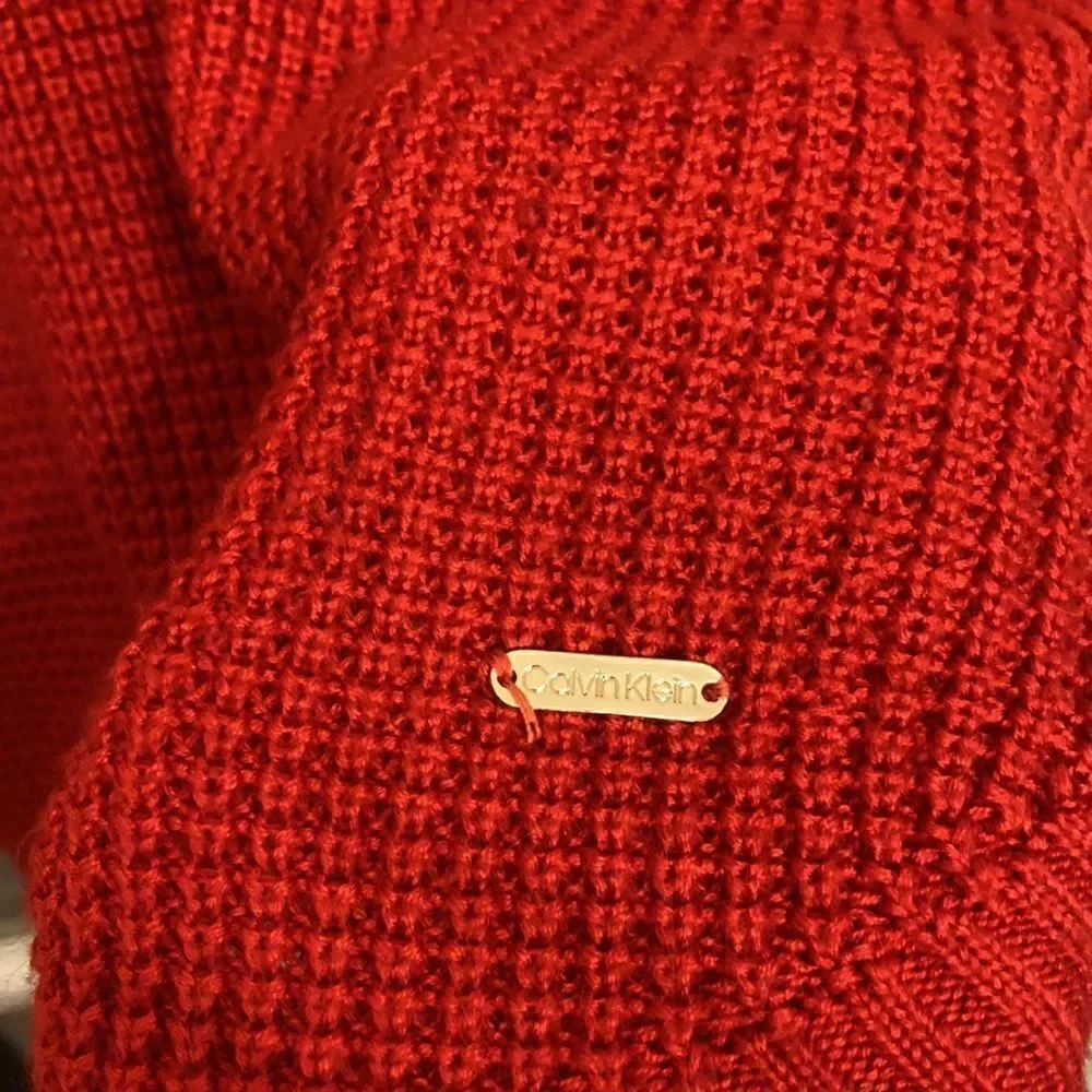 Red Waffle Knit Calvin Klein Cowlneck Sweater